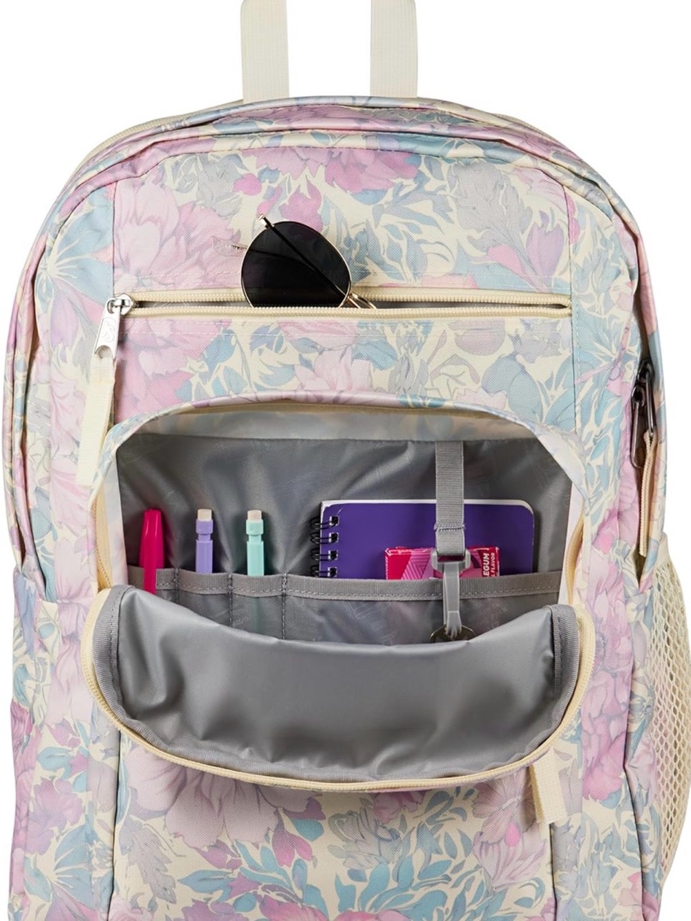 Jansport Pastel Floral Backpack in Pink, Blue & Cream - Picture 2 of 4